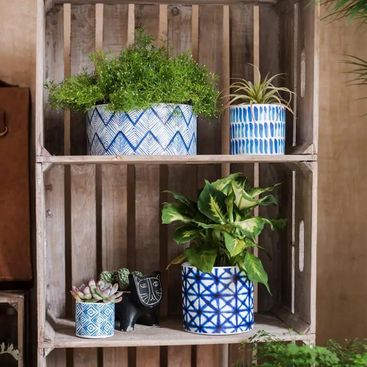 Blue Print Ceramic Vase Planter in Various Patterns by RusticReach