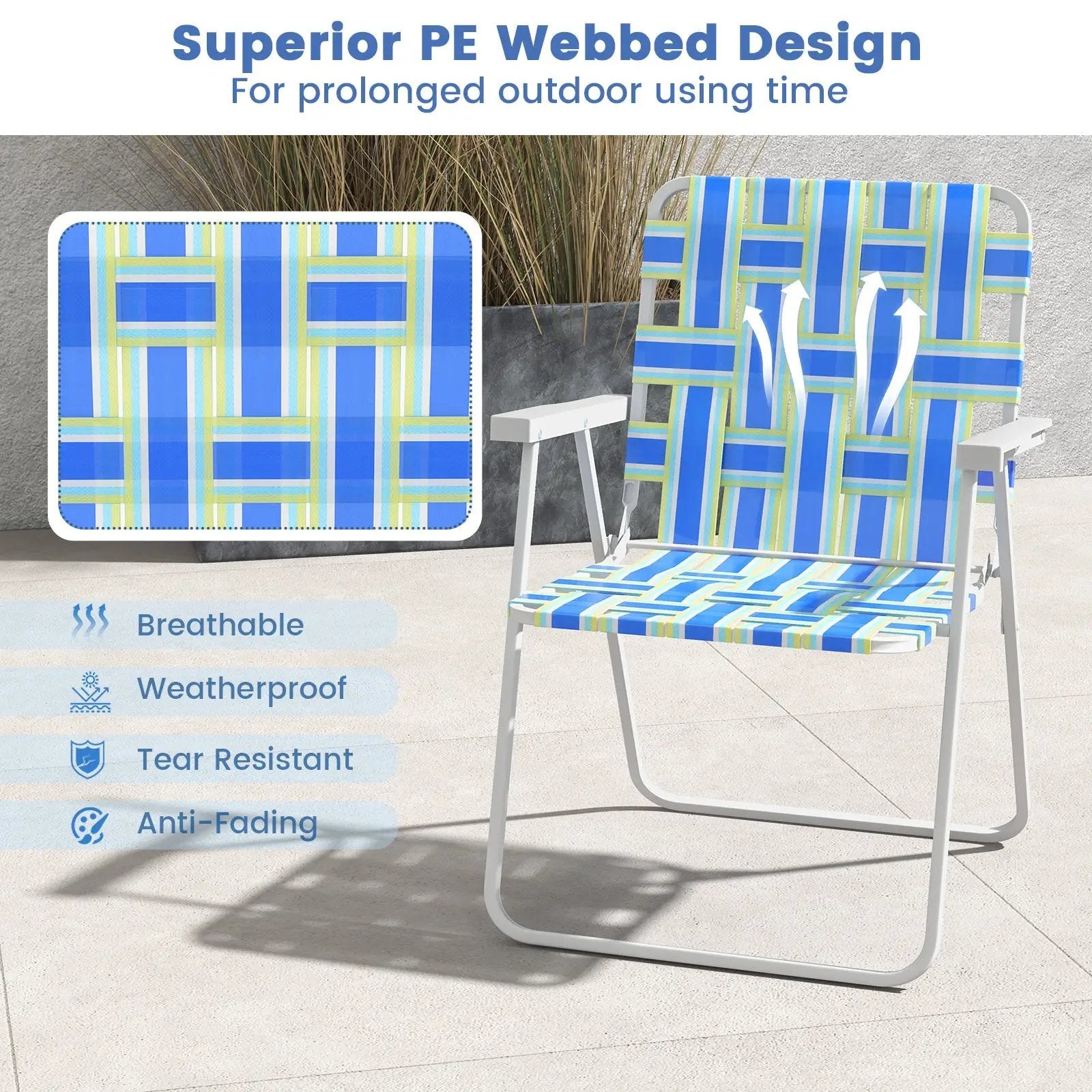 4 Pieces Folding Beach Chair Camping Lawn Webbing Chair by DirectDeals