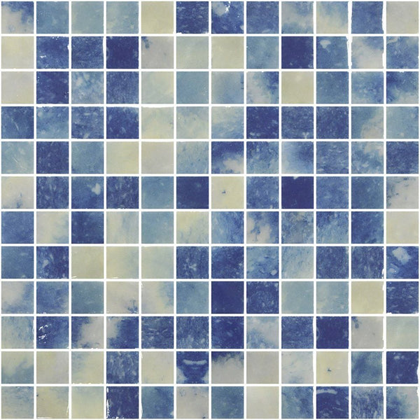 Bluestone Blend Glossy 1x1 Glass Mosaics 12x18