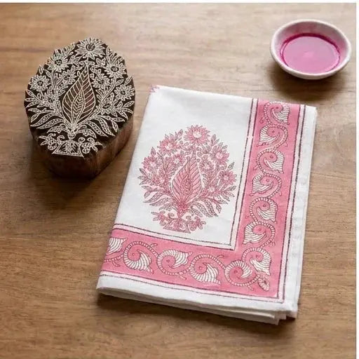 Blush Pink & Ivory Table Linen Set – 13 Pieces | Hand Block Printed Cotton | Runner, Placemats & Napkins by House Of Avana