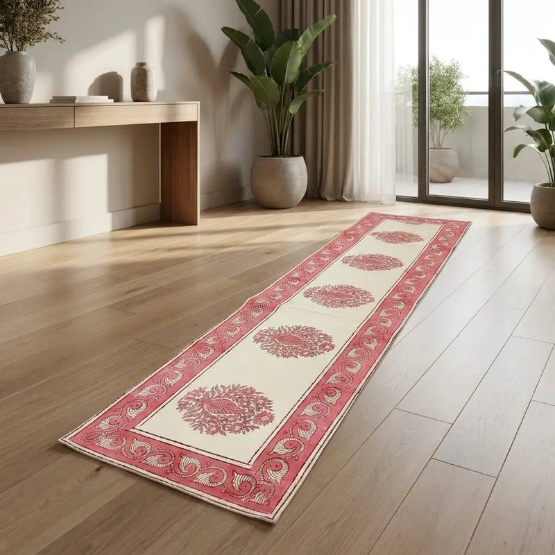 Blush Pink & Ivory Table Linen Set – 13 Pieces | Hand Block Printed Cotton | Runner, Placemats & Napkins by House Of Avana