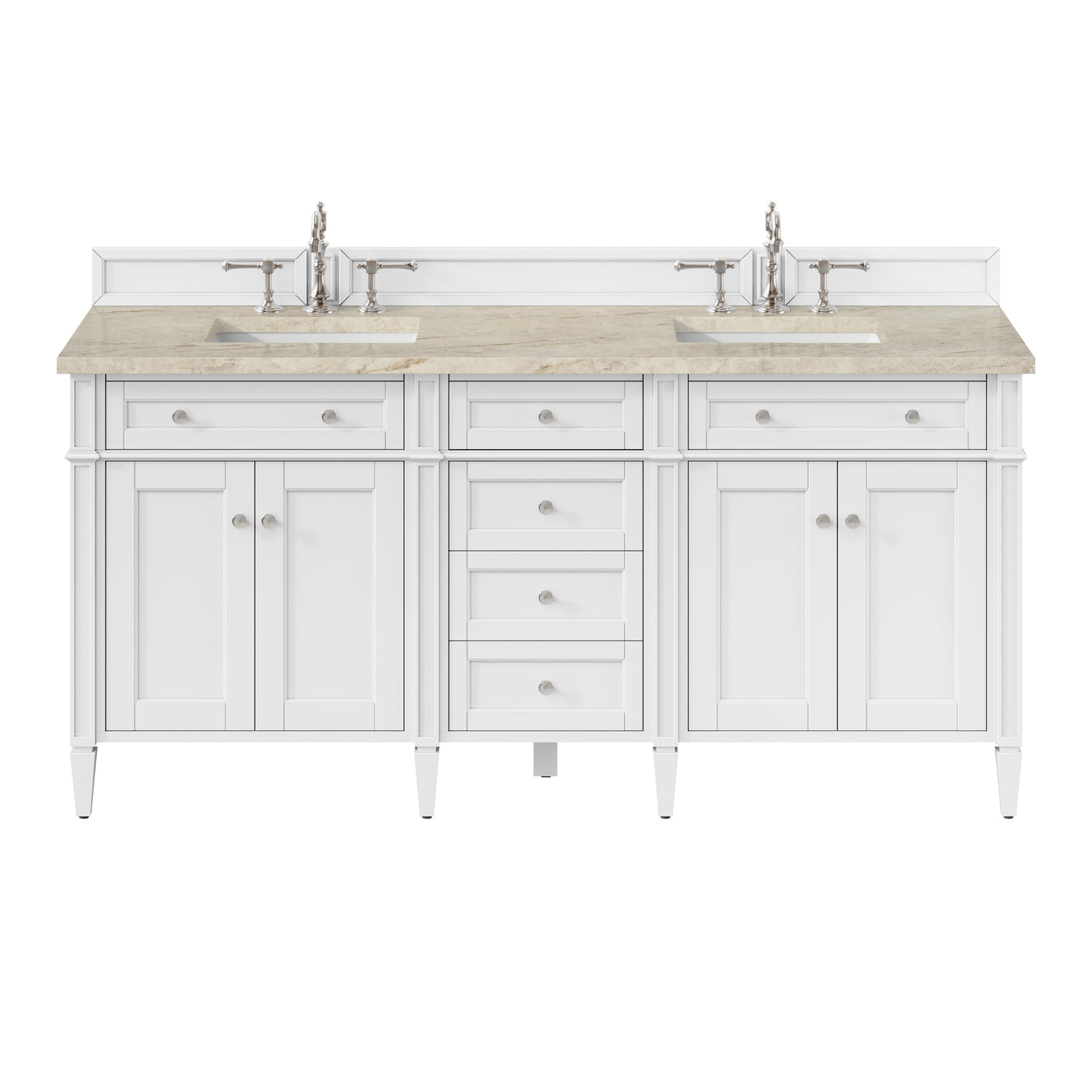 James Martin Brittany 72" Double Bathroom Vanity, Bright White with Tajnar countertop