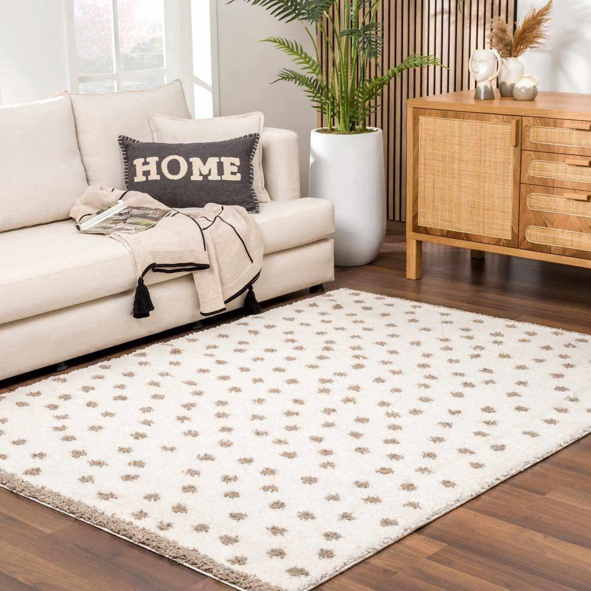 Chaia Dotted Cream & Brown Plush Rug, photo 6 of 17