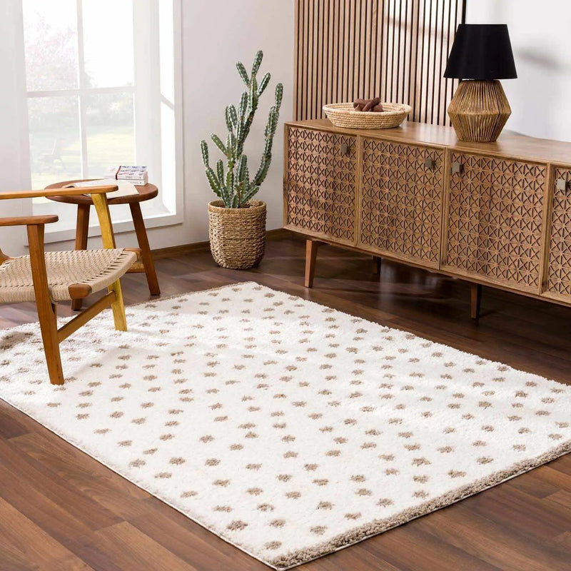 Chaia Dotted Cream & Brown Plush Rug by Boutique Rugs