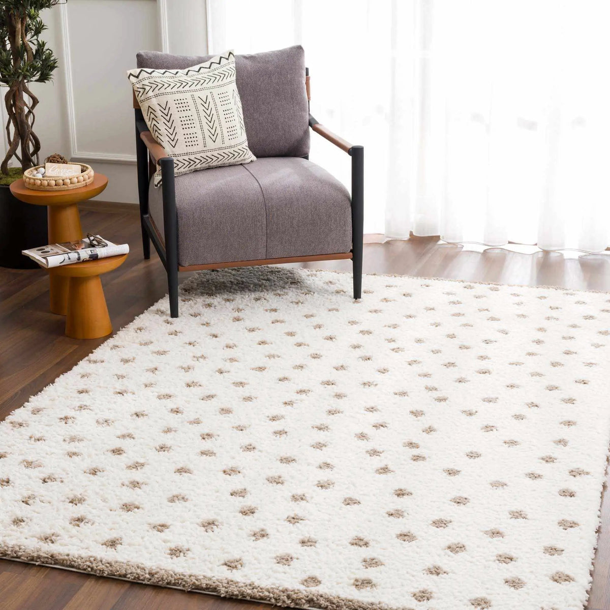 Chaia Dotted Cream & Brown Plush Rug, installed in a room 3