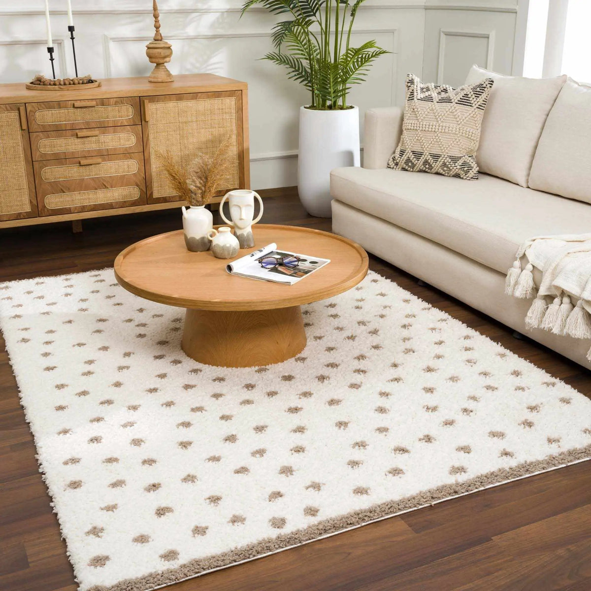 Chaia Dotted Cream & Brown Plush Rug, installed in a room 2