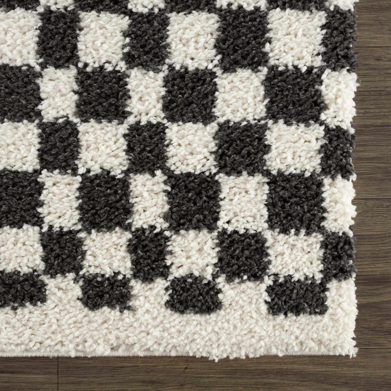 Kieu Black & White Checkered Shag Rug by Boutique Rugs