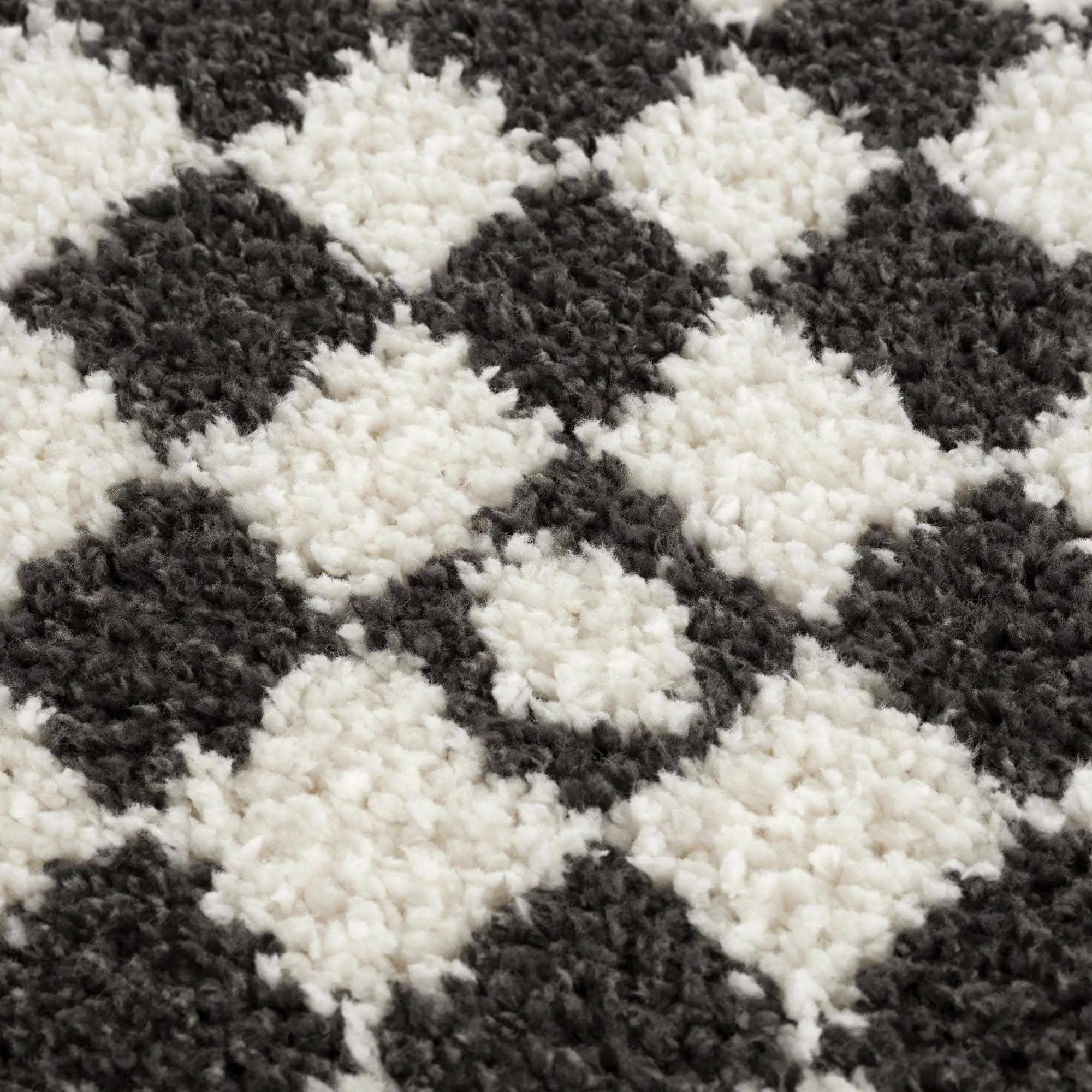 Kieu Black & White Checkered Shag Rug by Boutique Rugs