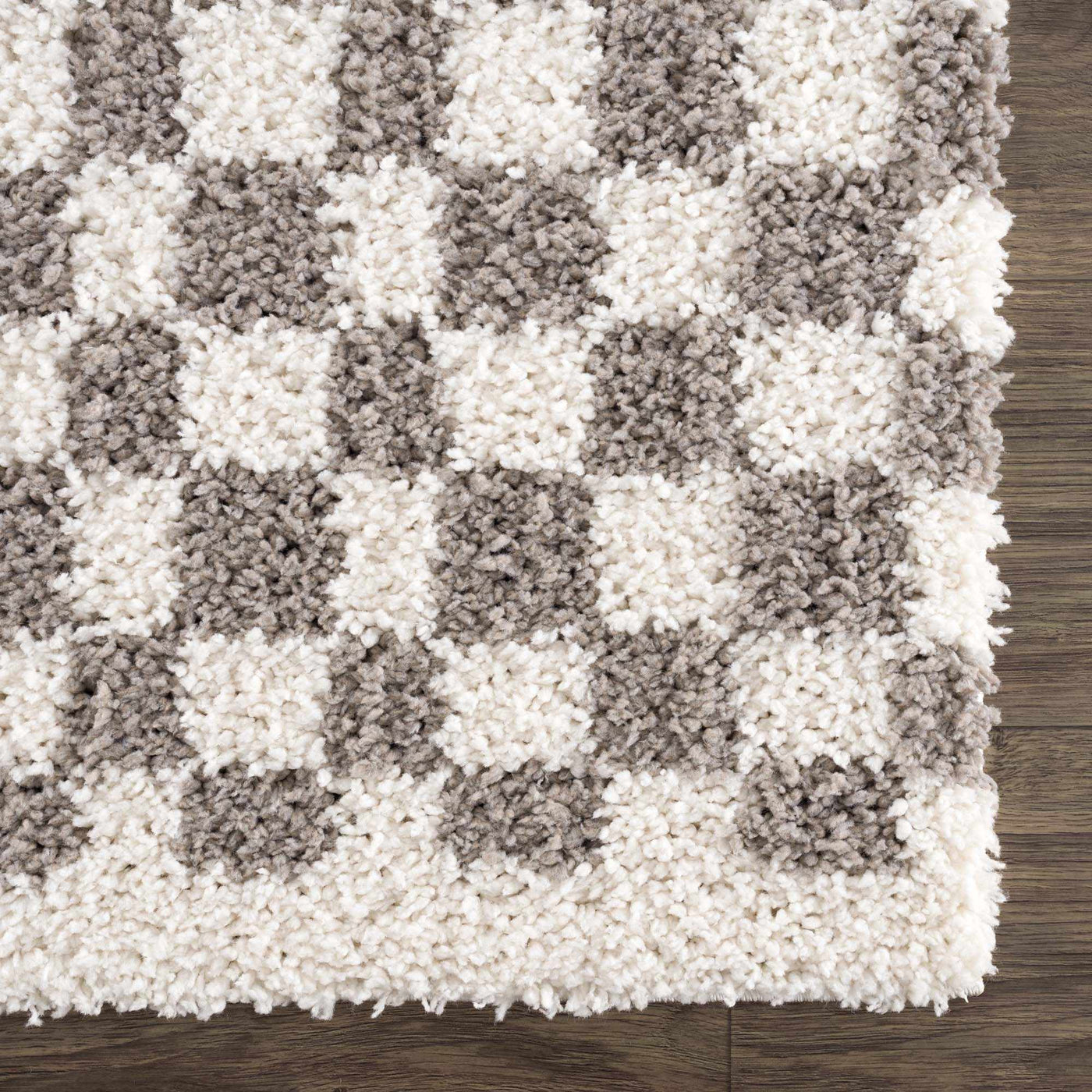 Kieu Taupe Checkered Plush Rug by Boutique Rugs