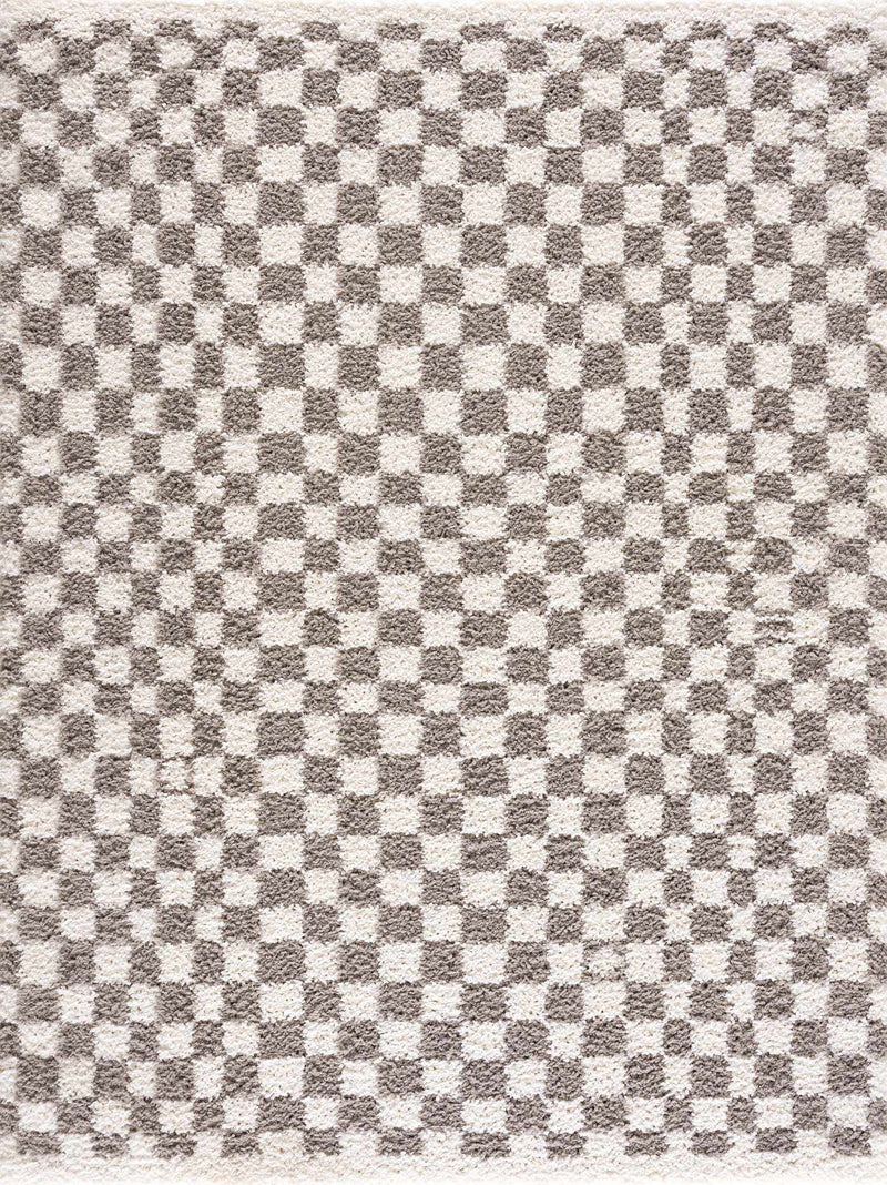 Kieu Taupe Checkered Plush Rug by Boutique Rugs