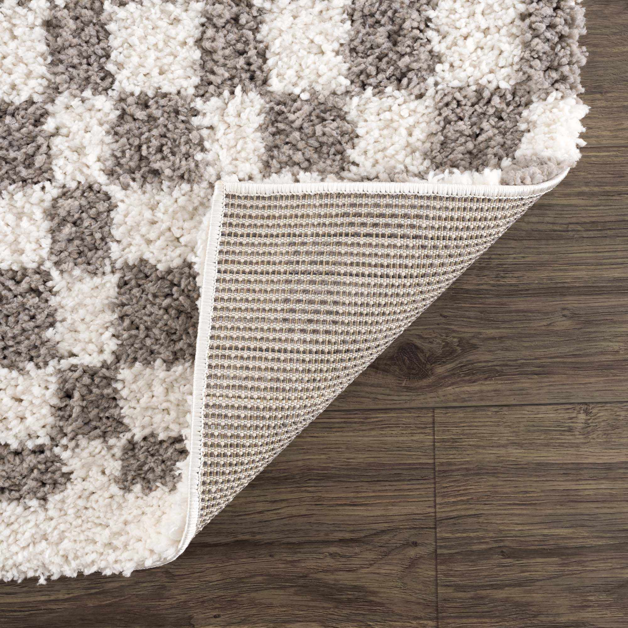 Kieu Taupe Checkered Plush Rug by Boutique Rugs
