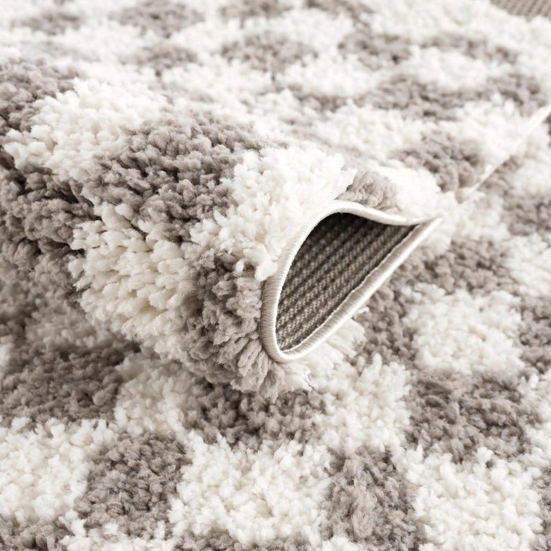 Kieu Taupe Checkered Plush Rug by Boutique Rugs