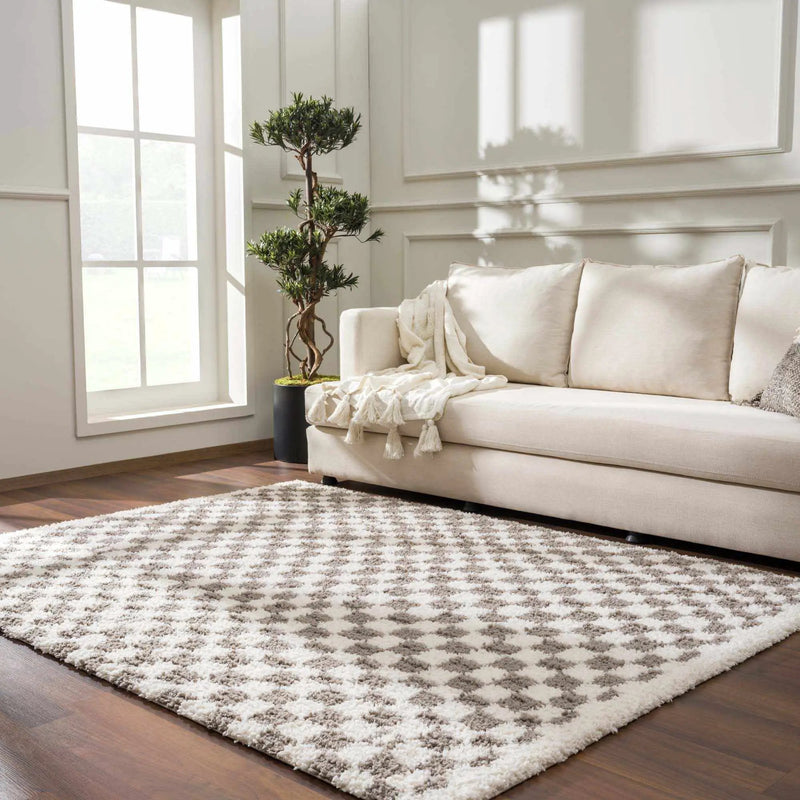 Kieu Taupe Checkered Plush Rug by Boutique Rugs