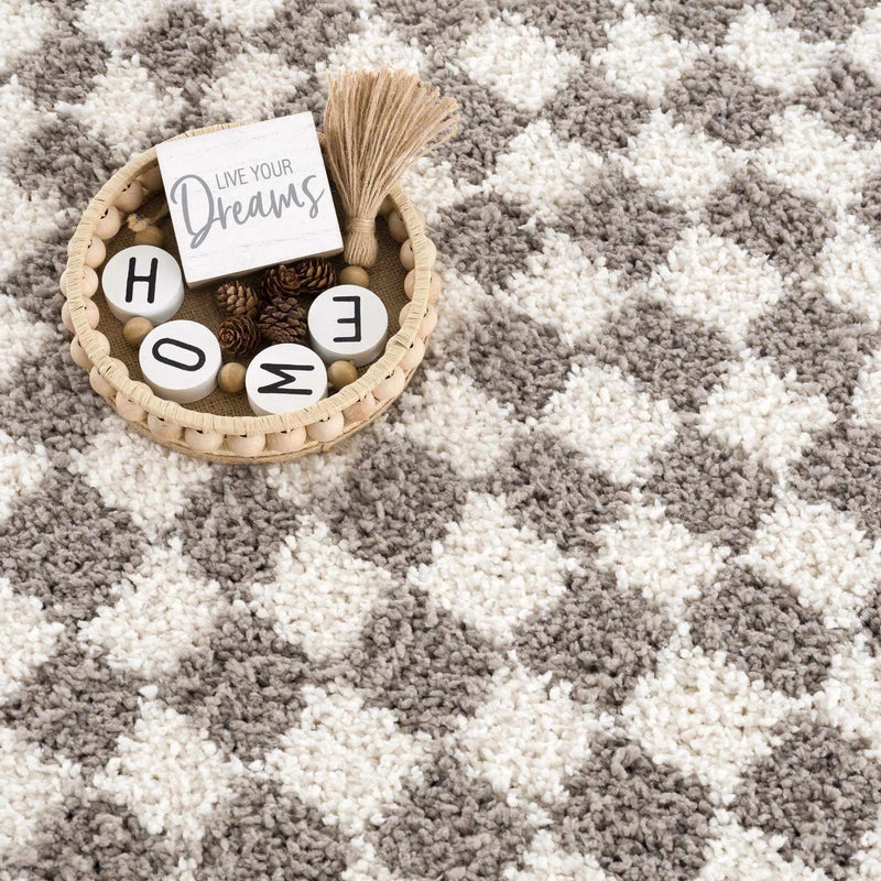 Kieu Taupe Checkered Plush Rug by Boutique Rugs