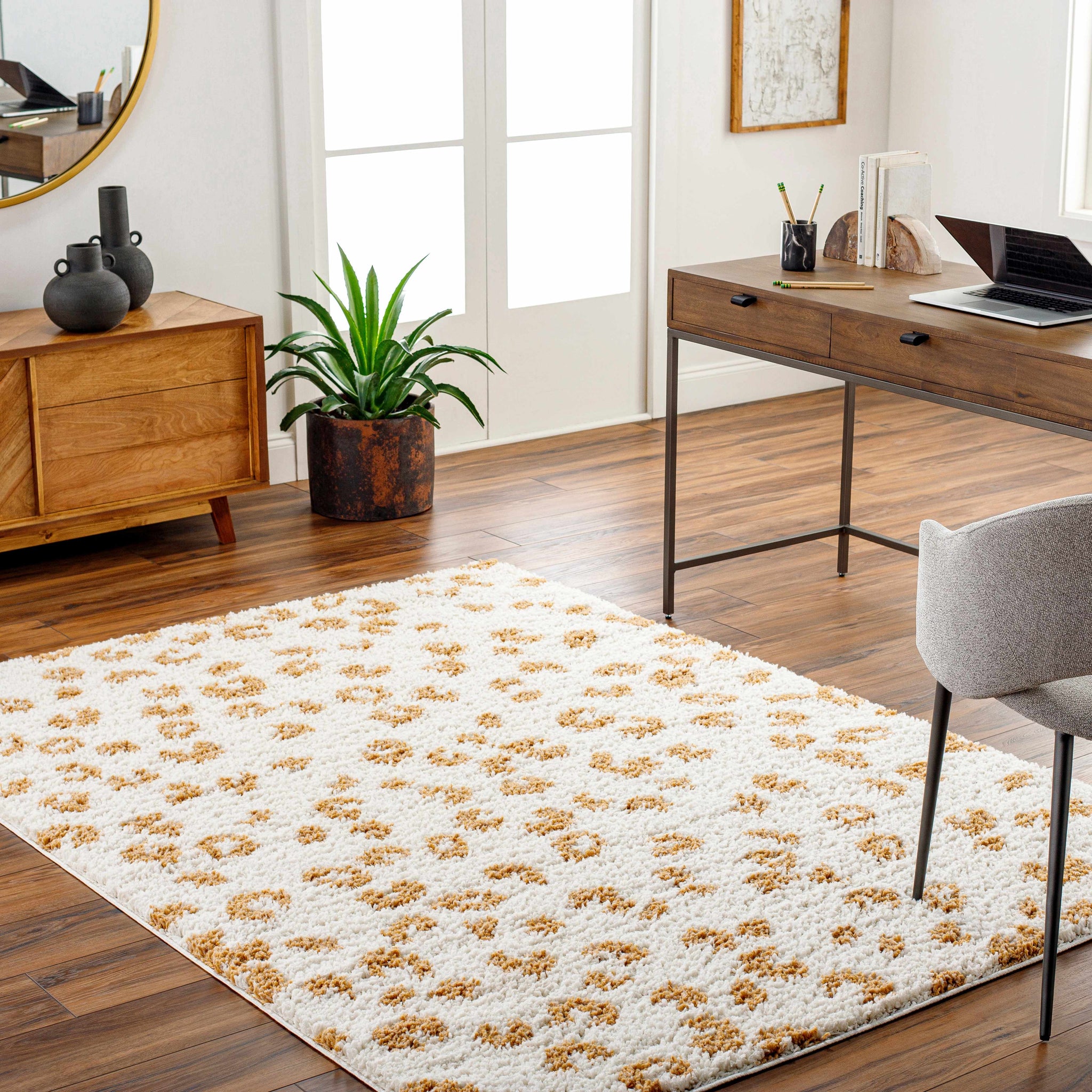 Altin Leopard Print White Area Rug by Hauteloom