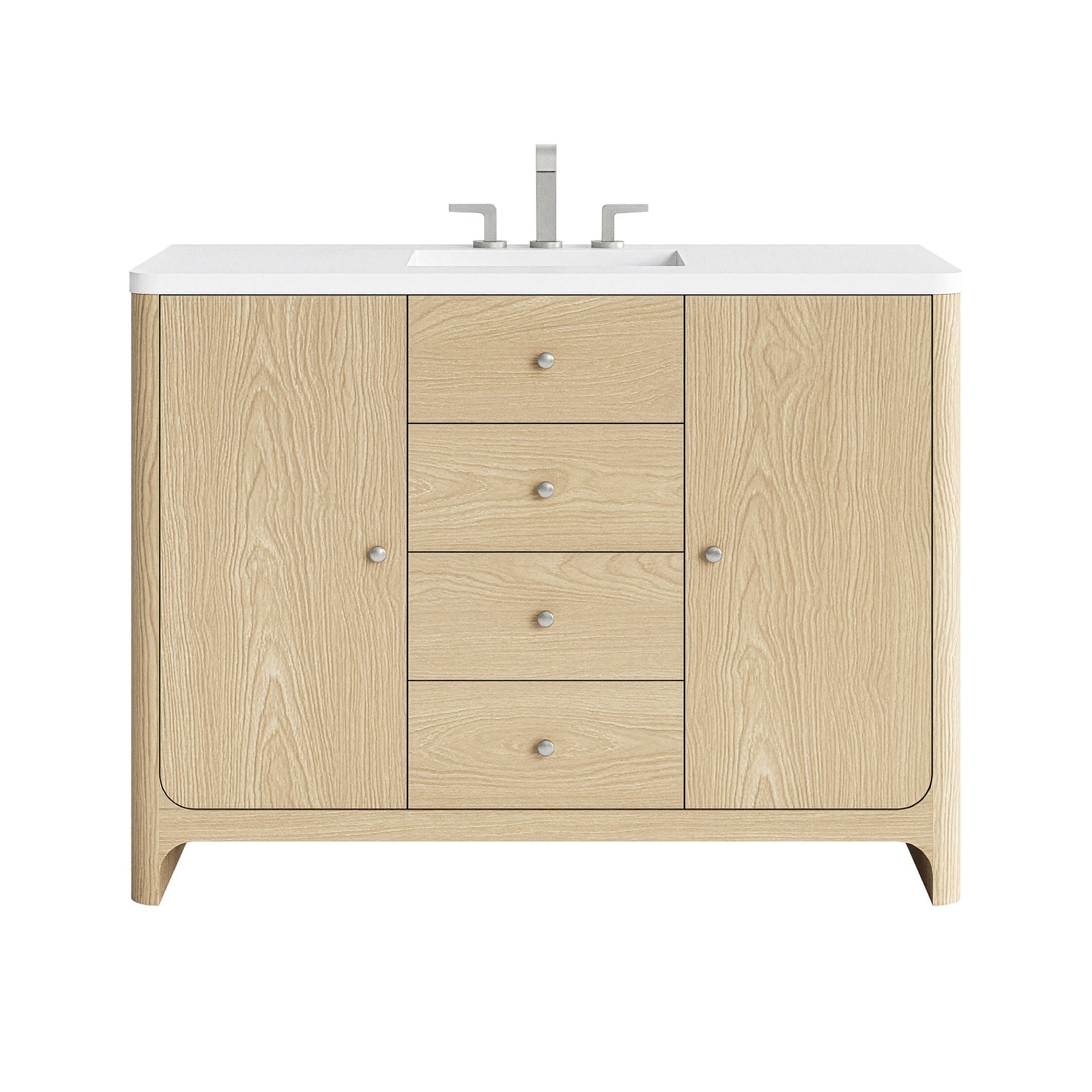 James Martin Gracyn 48" Single Bathroom Vanity, Coastal Driftwood with White Zeus (Widespread) countertop