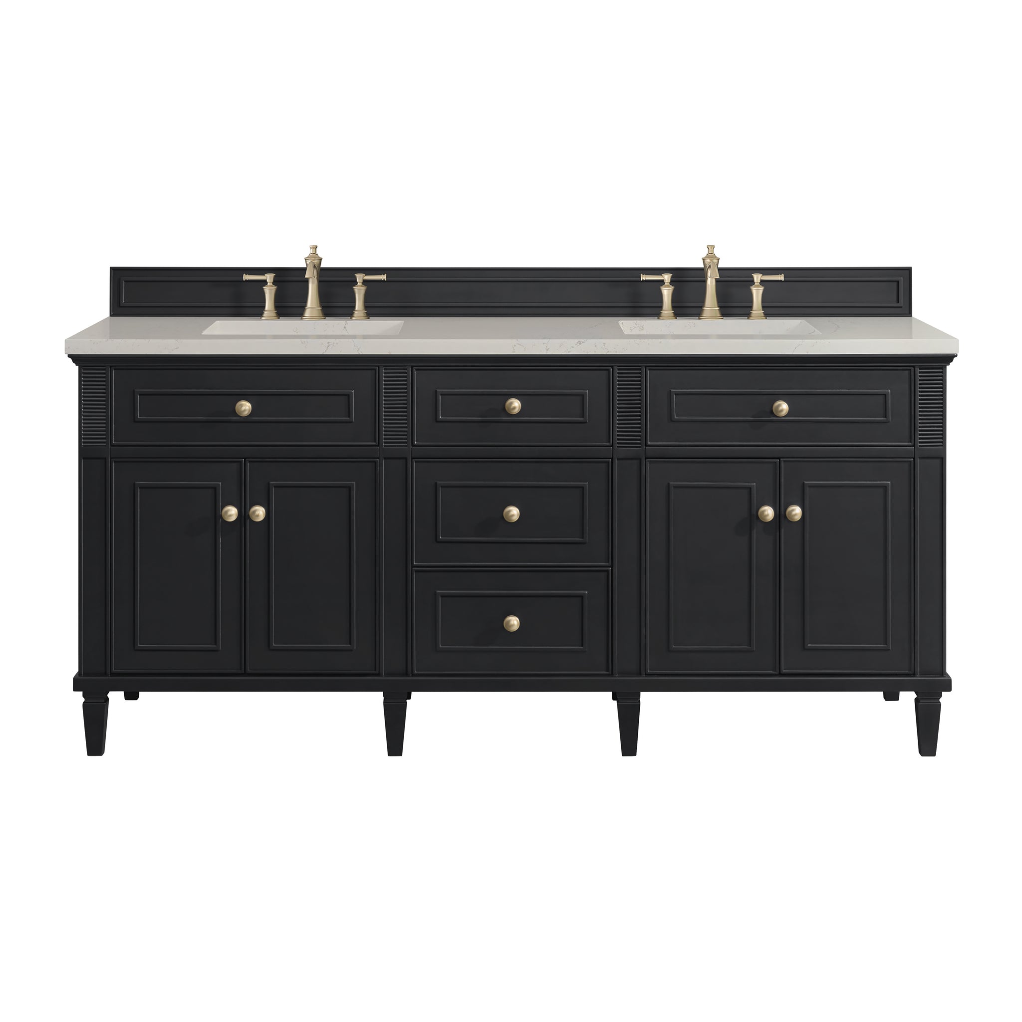 James Martin Lorelai 72" Double Bathroom Vanity, Black Onyx with Siberian countertop