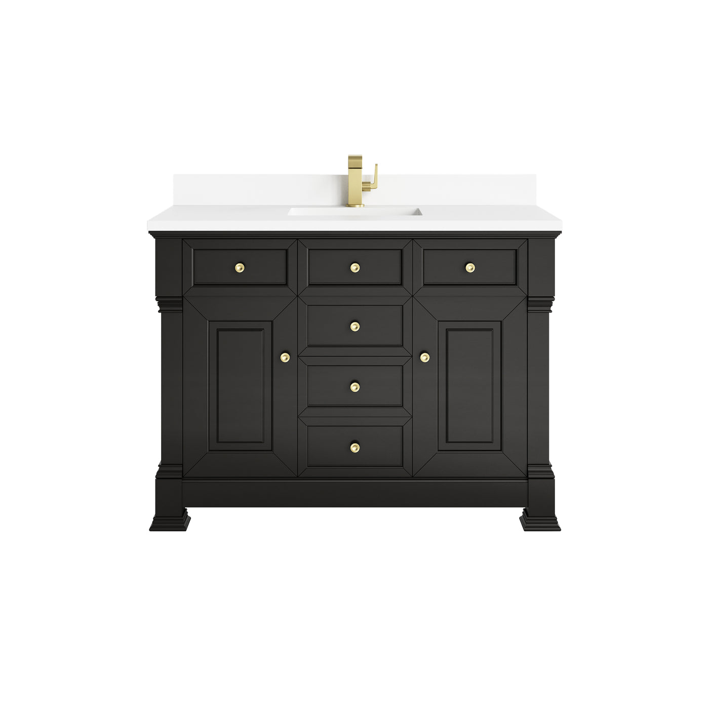James Martin Brookfield 48" Single Bathroom Vanity, Black Onyx with White Zeus (Single Hole, with Backsplash) countertop