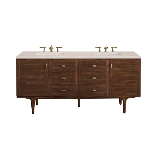James Martin Amberly 72" Dual Mount Double Bathroom Vanity, Mid-Century Walnut