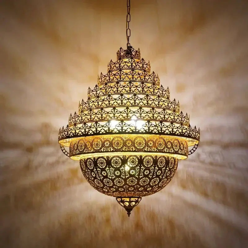 Bohemian Retro Chandelier Luxury Iron Golden Pendant Light Living Dining Hotel Coffee Shop Exhibition Hall Indoor Lamp by House Of Avana