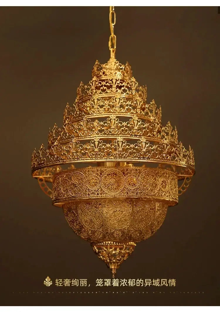 Bohemian Retro Chandelier Luxury Iron Golden Pendant Light Living Dining Hotel Coffee Shop Exhibition Hall Indoor Lamp by House Of Avana