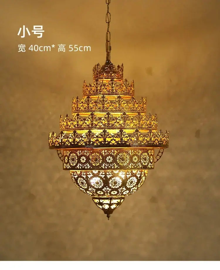 Bohemian Retro Chandelier Luxury Iron Golden Pendant Light Living Dining Hotel Coffee Shop Exhibition Hall Indoor Lamp by House Of Avana