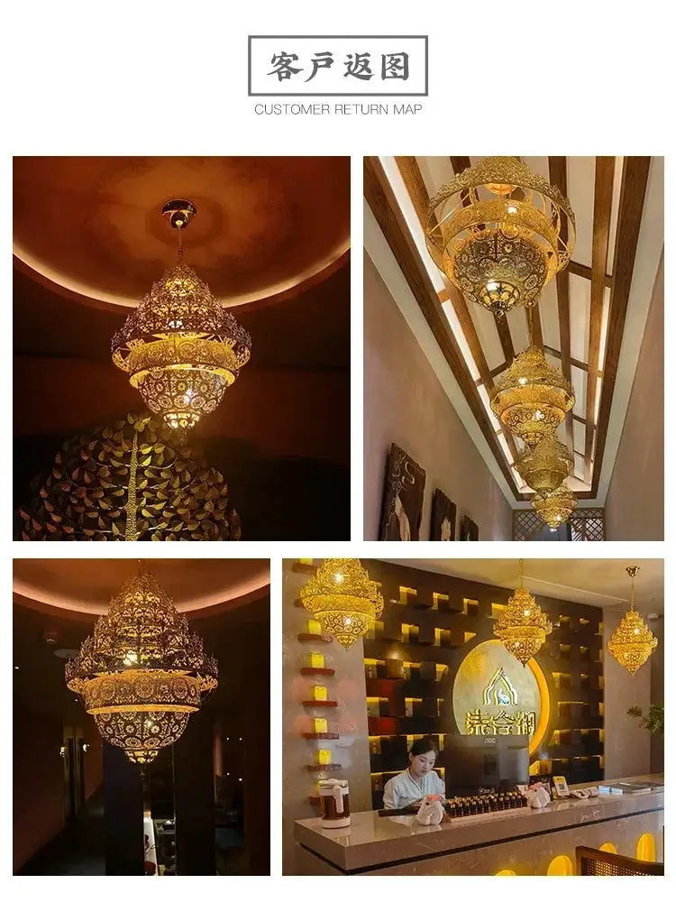 Bohemian Retro Chandelier Luxury Iron Golden Pendant Light Living Dining Hotel Coffee Shop Exhibition Hall Indoor Lamp by House Of Avana