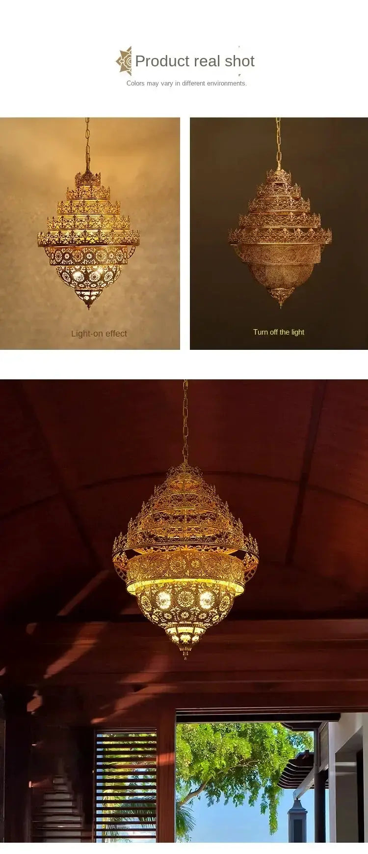 Bohemian Retro Chandelier Luxury Iron Golden Pendant Light Living Dining Hotel Coffee Shop Exhibition Hall Indoor Lamp by House Of Avana