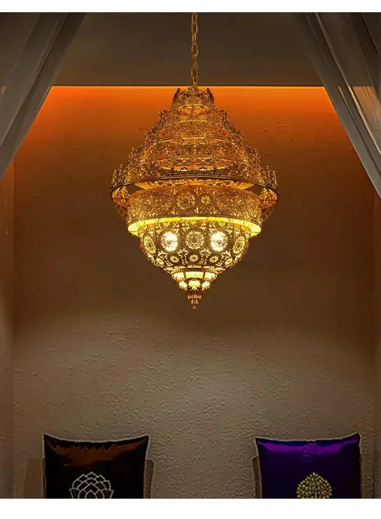 Bohemian Retro Chandelier Luxury Iron Golden Pendant Light Living Dining Hotel Coffee Shop Exhibition Hall Indoor Lamp by House Of Avana