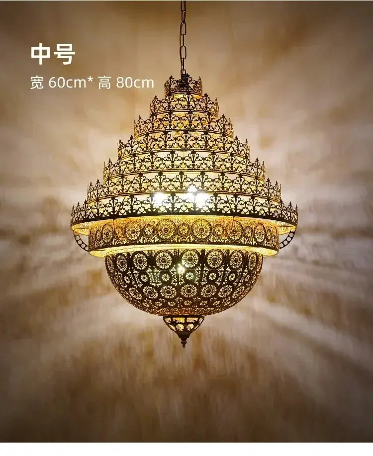 Bohemian Retro Chandelier Luxury Iron Golden Pendant Light Living Dining Hotel Coffee Shop Exhibition Hall Indoor Lamp by House Of Avana