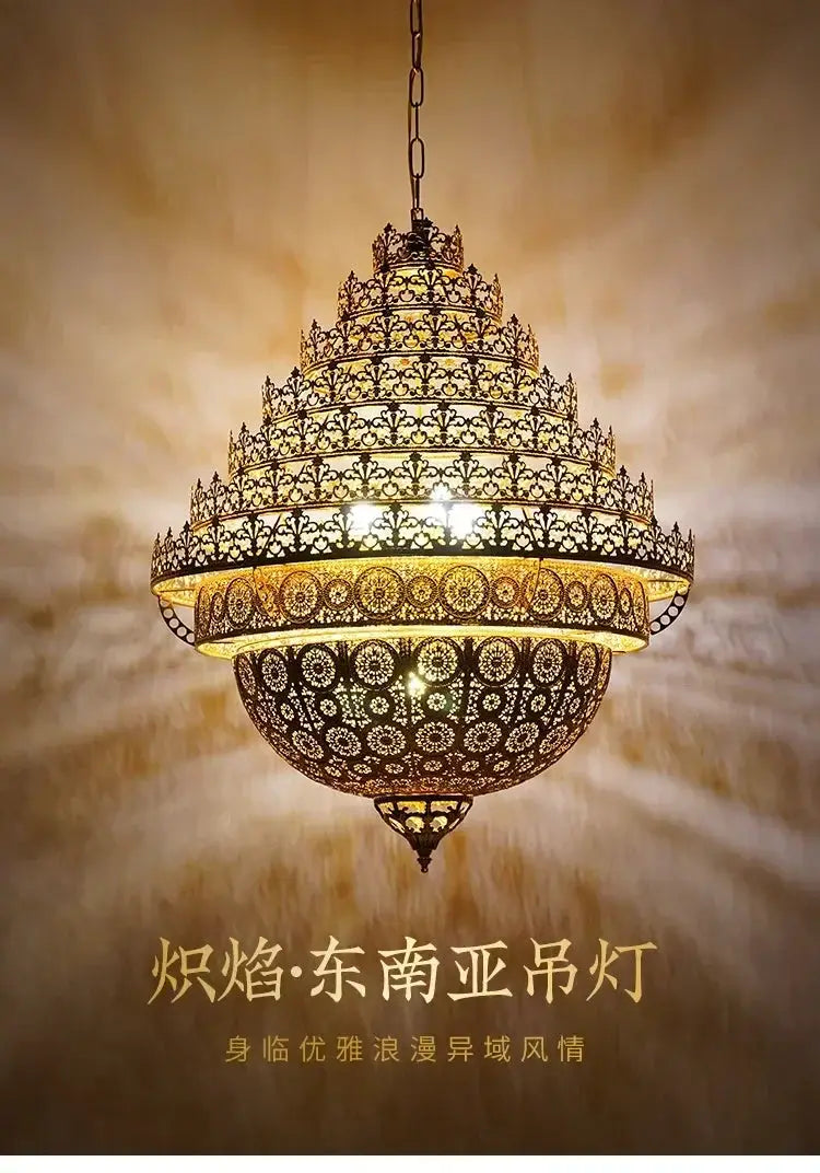 Bohemian Retro Chandelier Luxury Iron Golden Pendant Light Living Dining Hotel Coffee Shop Exhibition Hall Indoor Lamp by House Of Avana