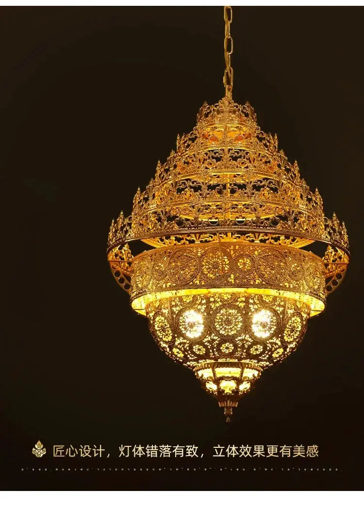 Bohemian Retro Chandelier Luxury Iron Golden Pendant Light Living Dining Hotel Coffee Shop Exhibition Hall Indoor Lamp by House Of Avana
