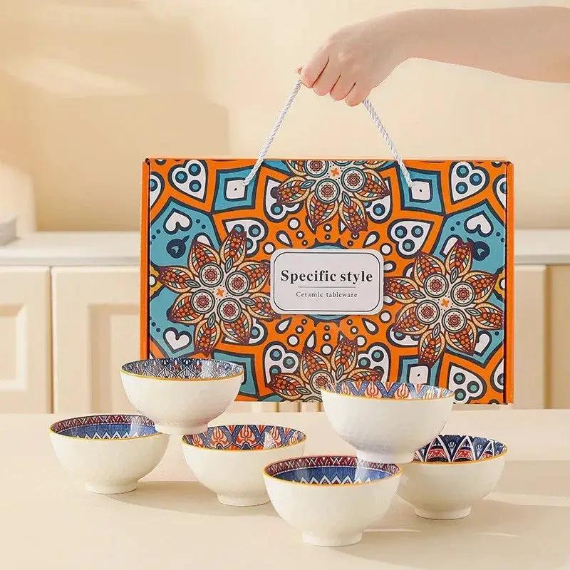 Bohemian Style Blue and White Porcelain Bowl and Chopsticks Set, Underglaze Ceramic Tableware, Suitable for Wedding Favors/Grand Opening Events/Housewarming Gifts, Opening Bowl Set Gift Box by House Of Avana