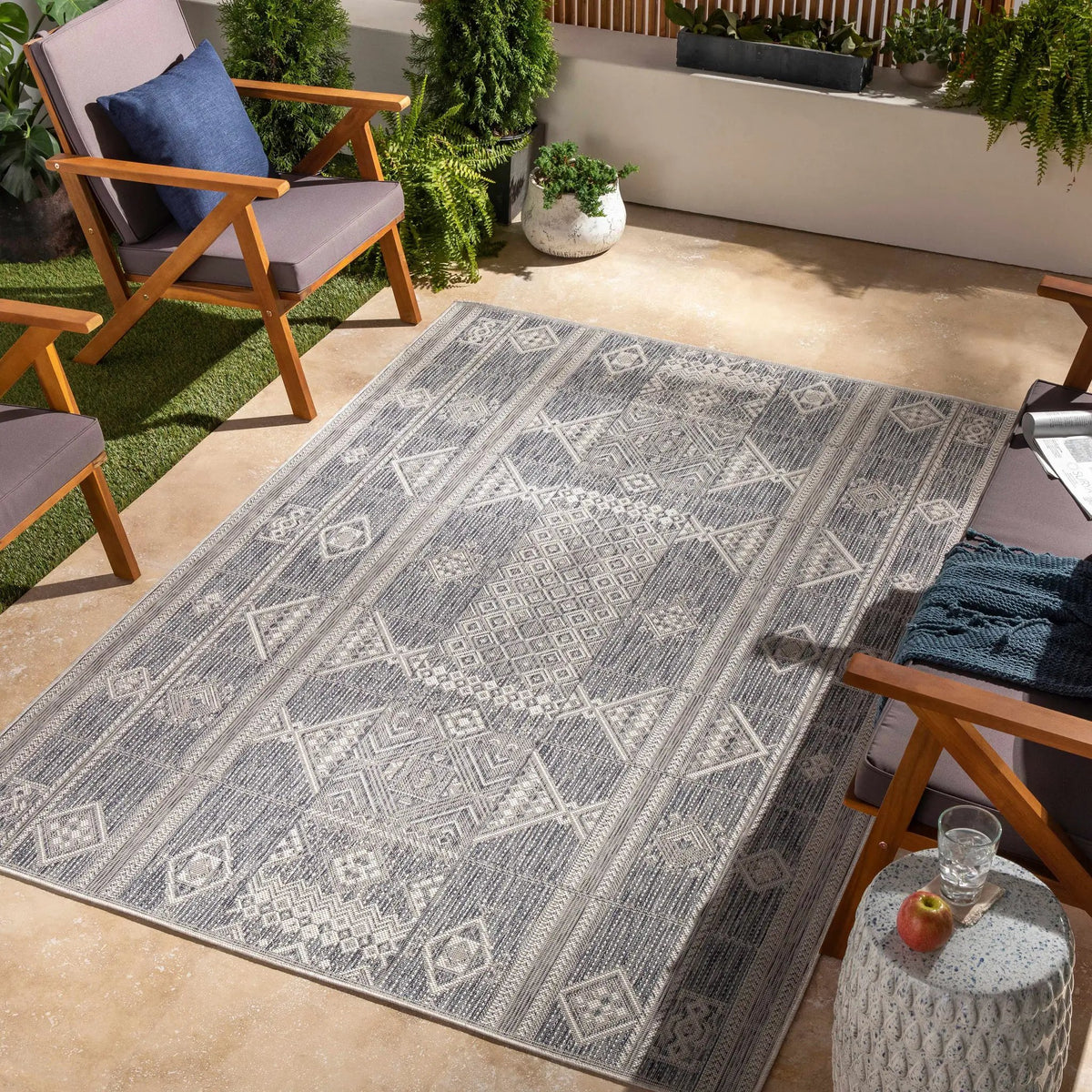 Malamig Gray Outdoor Area Rug - Clearance, installed in a room