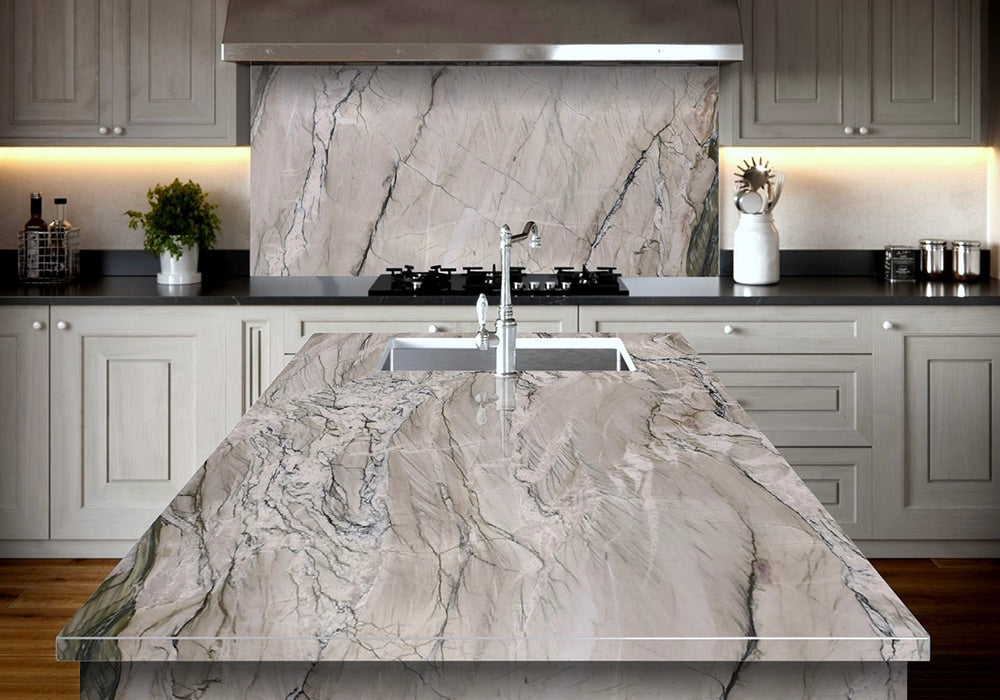 Bora Bora Polished Quartzite Slab Random room scene 4