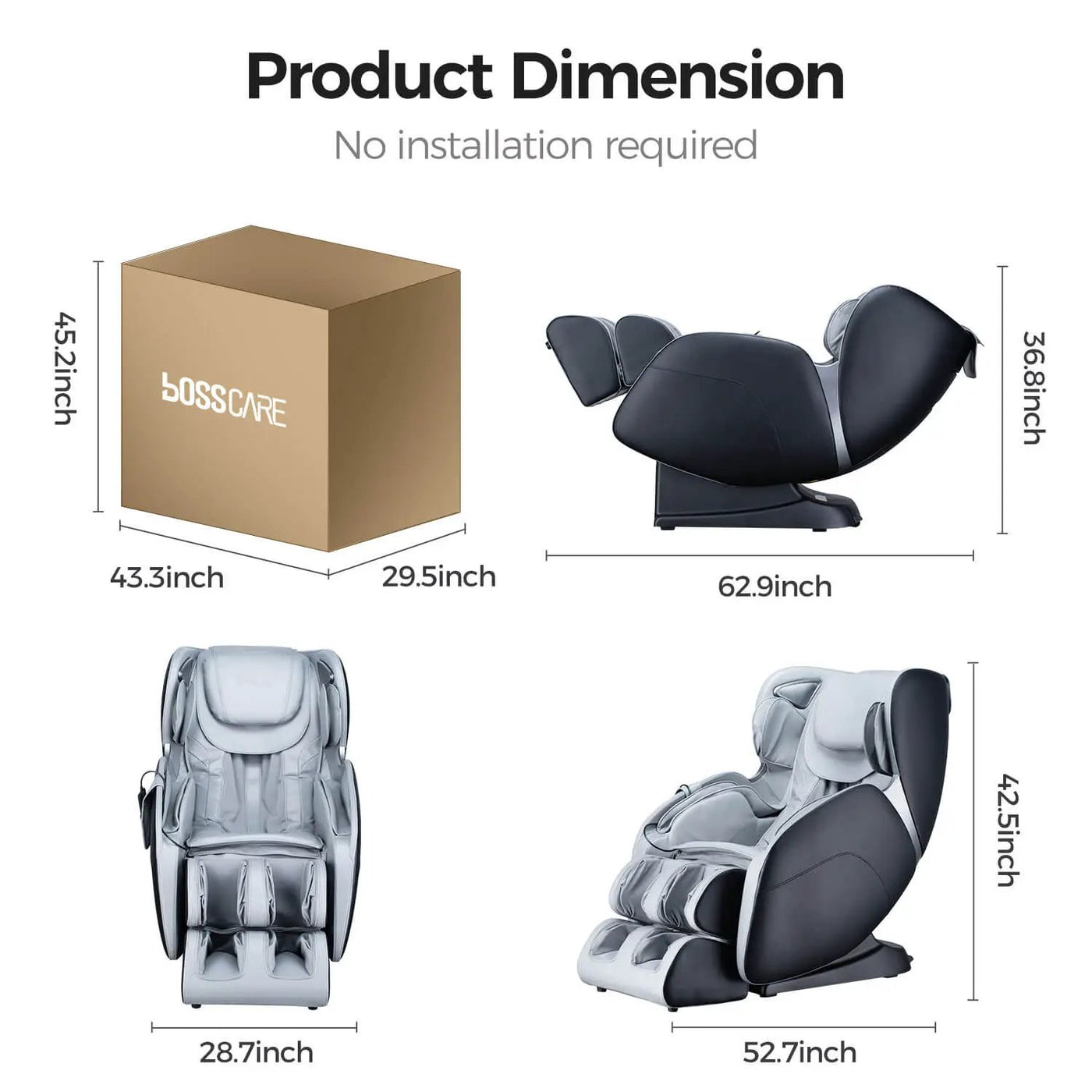 Bosscare Full Body 3D Zero Gravity Shiatsu Recline Massage Chair With Waist Heating (SAK37215) by SAKSBY WHOLESALE