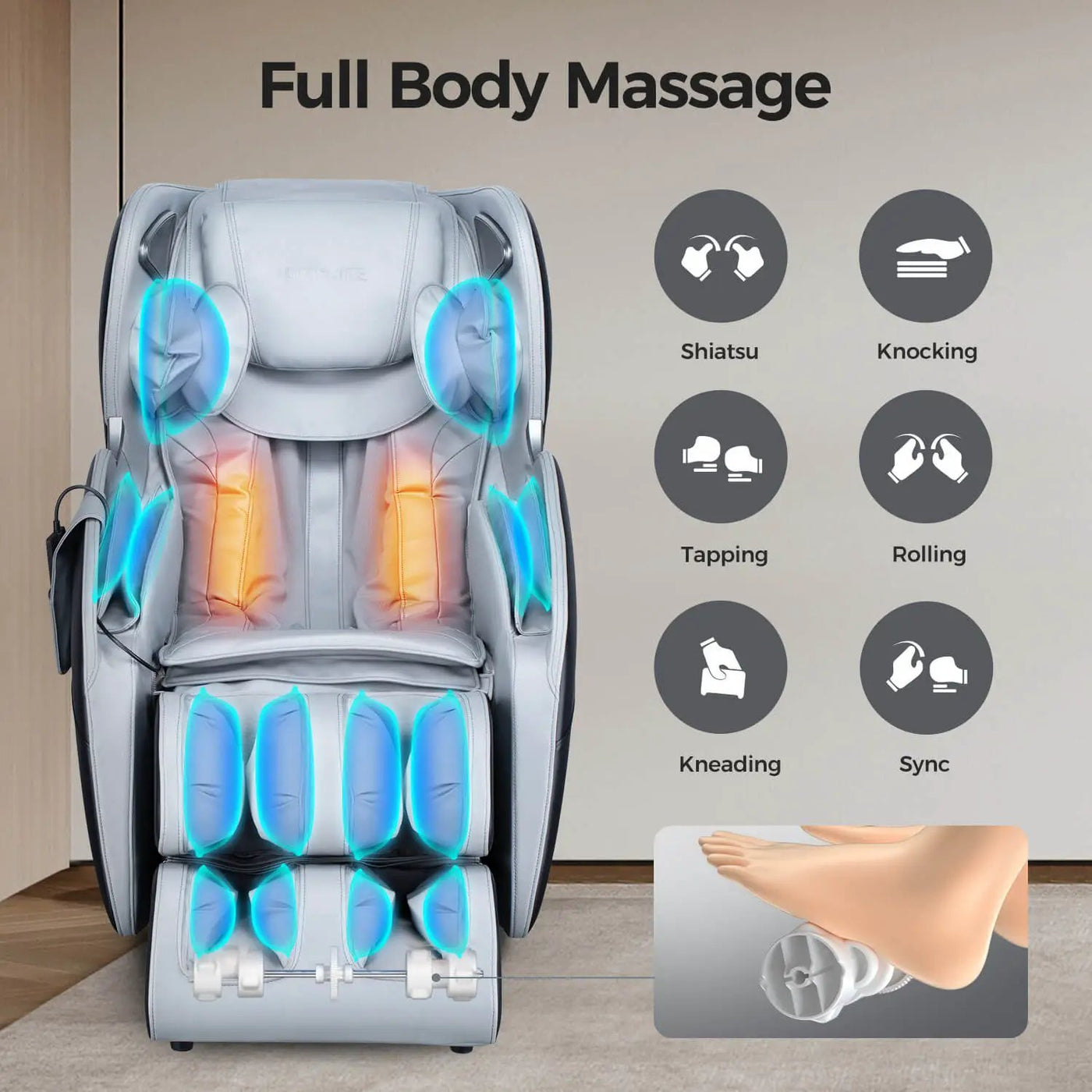 Bosscare Full Body 3D Zero Gravity Shiatsu Recline Massage Chair With Waist Heating (SAK37215) by SAKSBY WHOLESALE