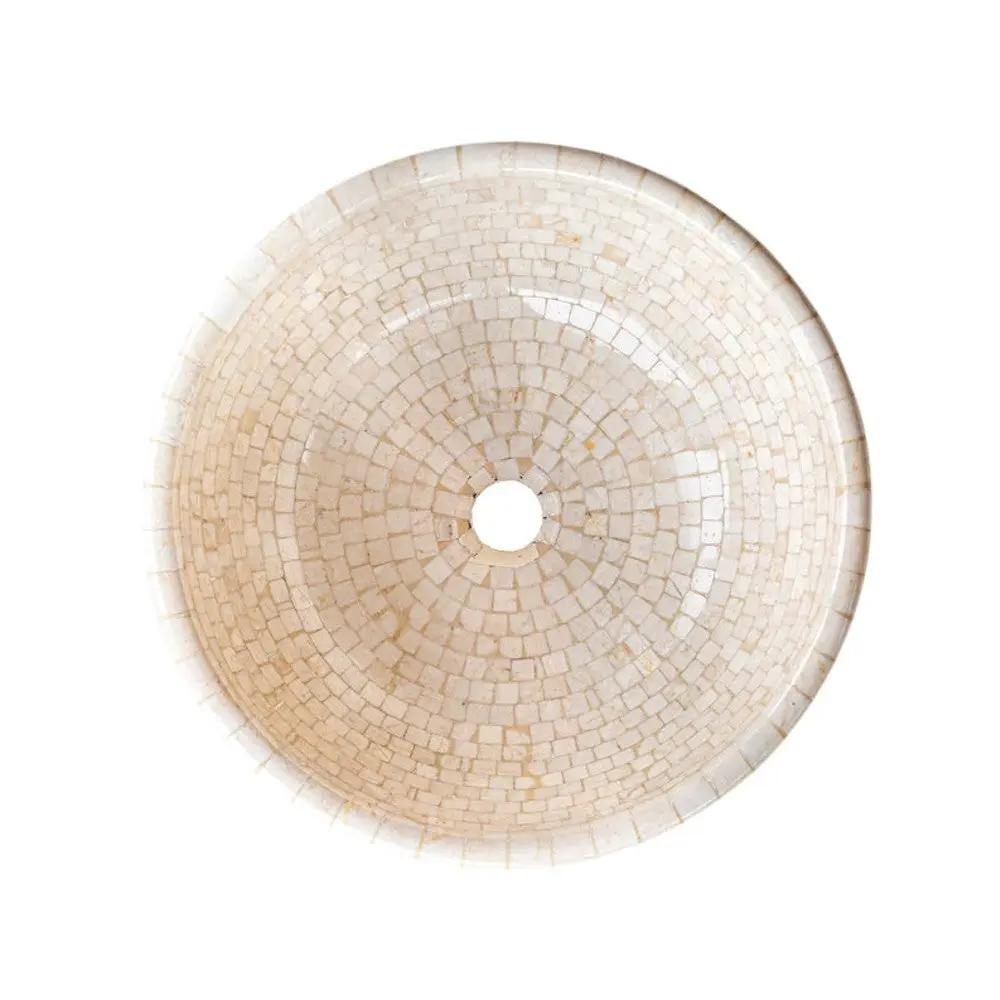 Botticino Marble Natural Stone Round Vessel Sink - 16 Inches Diameter x 6 Inches by GobekDesign