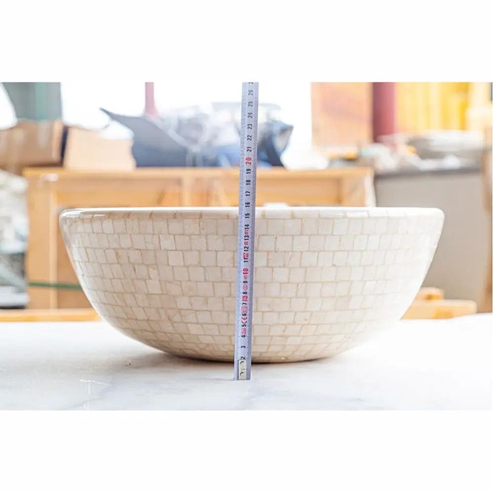 Botticino Marble Natural Stone Round Vessel Sink - 16 Inches Diameter x 6 Inches by GobekDesign