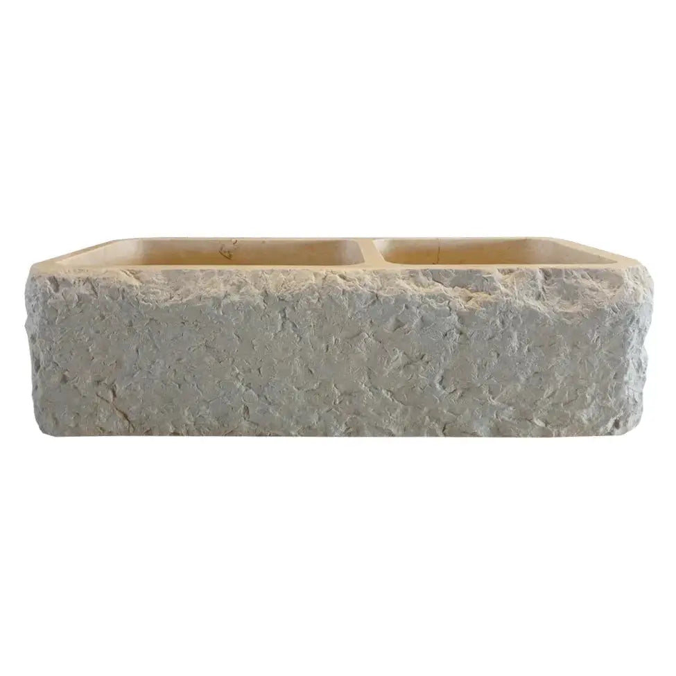 Botticino Beige Marble Farmhouse Apron Double Sink - 32x16x10 by GobekDesign