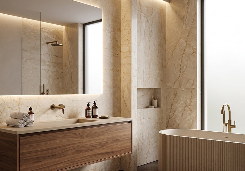 Botticino Semiclassico Polished Marble Slab Random 1 1/4 room scene 2
