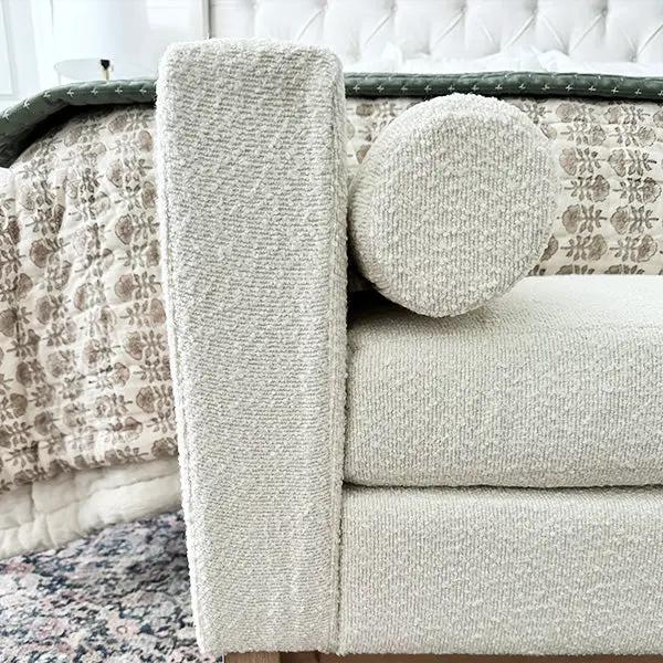 56 Inch Modern Boucle Accent Bench with Round Pillows by Decor Steals