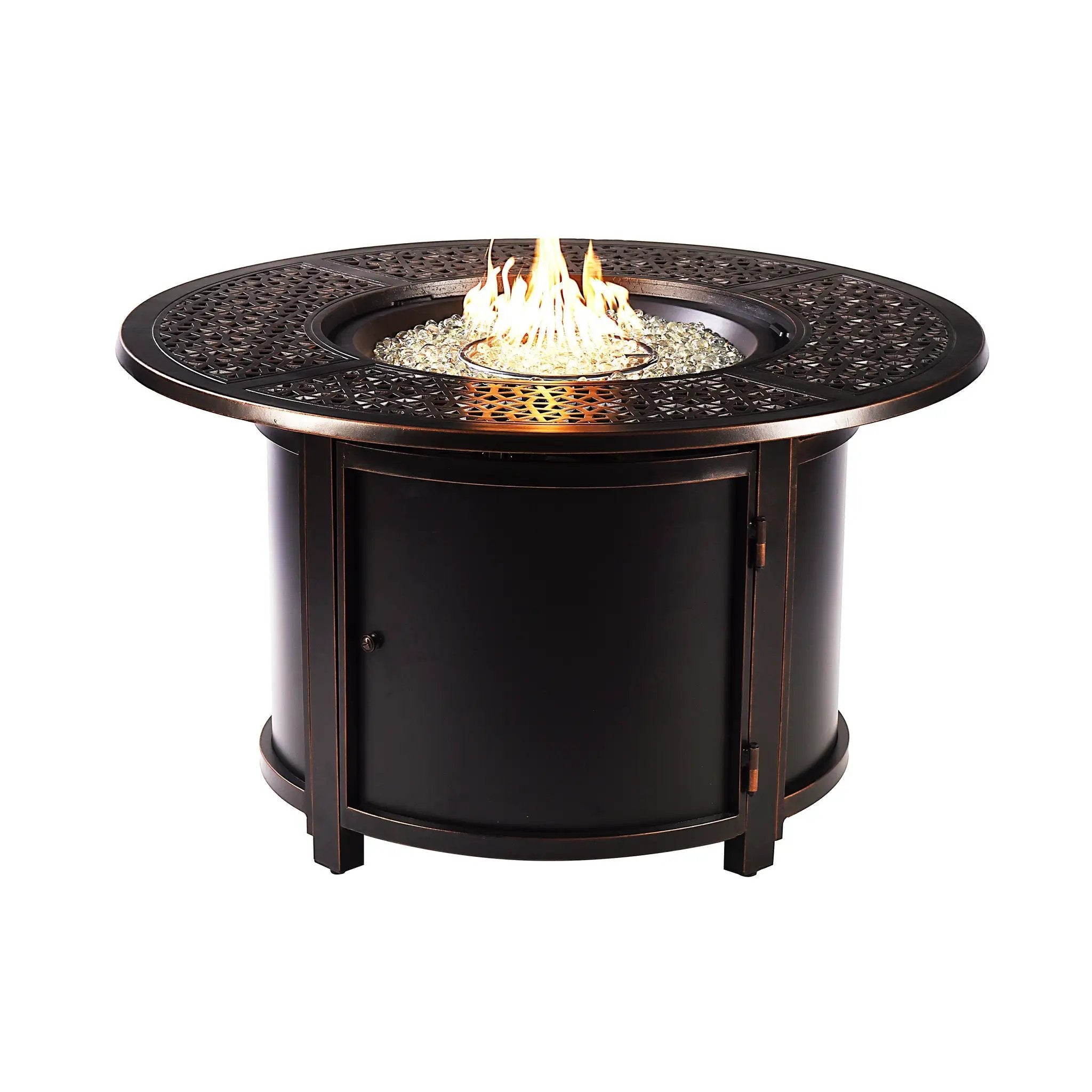Aluminum 44-in Round Patio Fire Table Set with Swivel Rocking Chairs by Sharicks
