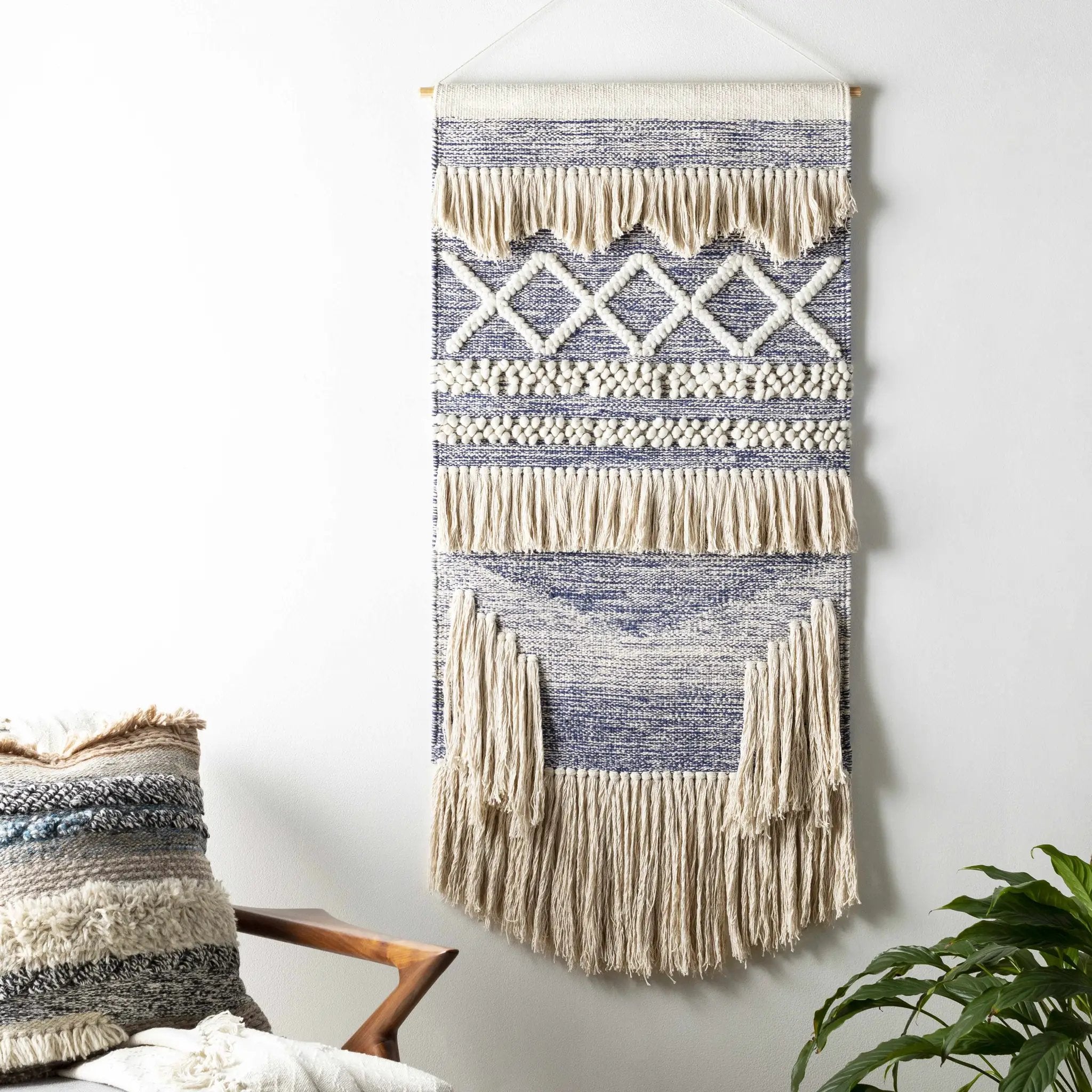 Braunston Boho Navy & Beige Textured Wall Hanging by Boutique Rugs
