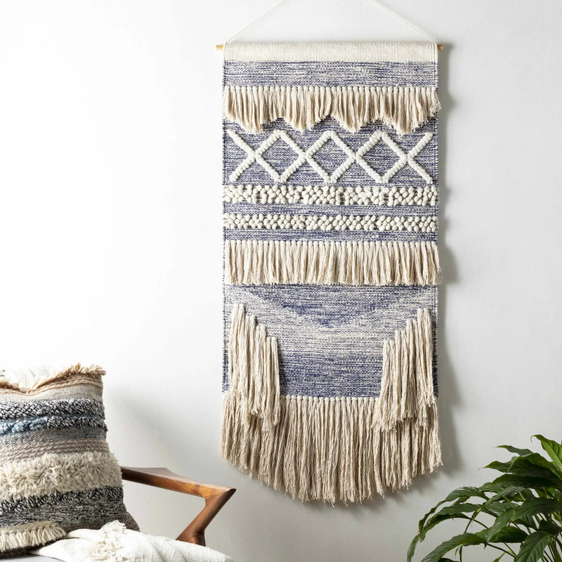 Braunston Boho Navy & Beige Textured Wall Hanging by Boutique Rugs