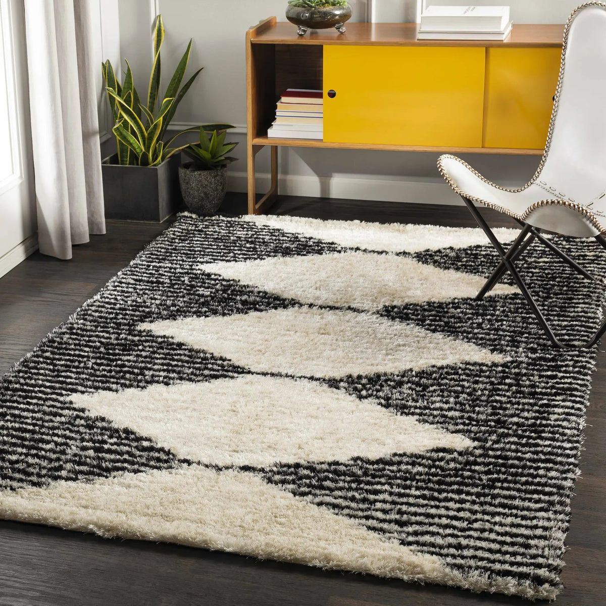 Aberchirder Ivory&Black Diamond Plush Rug - Clearance, installed in a room