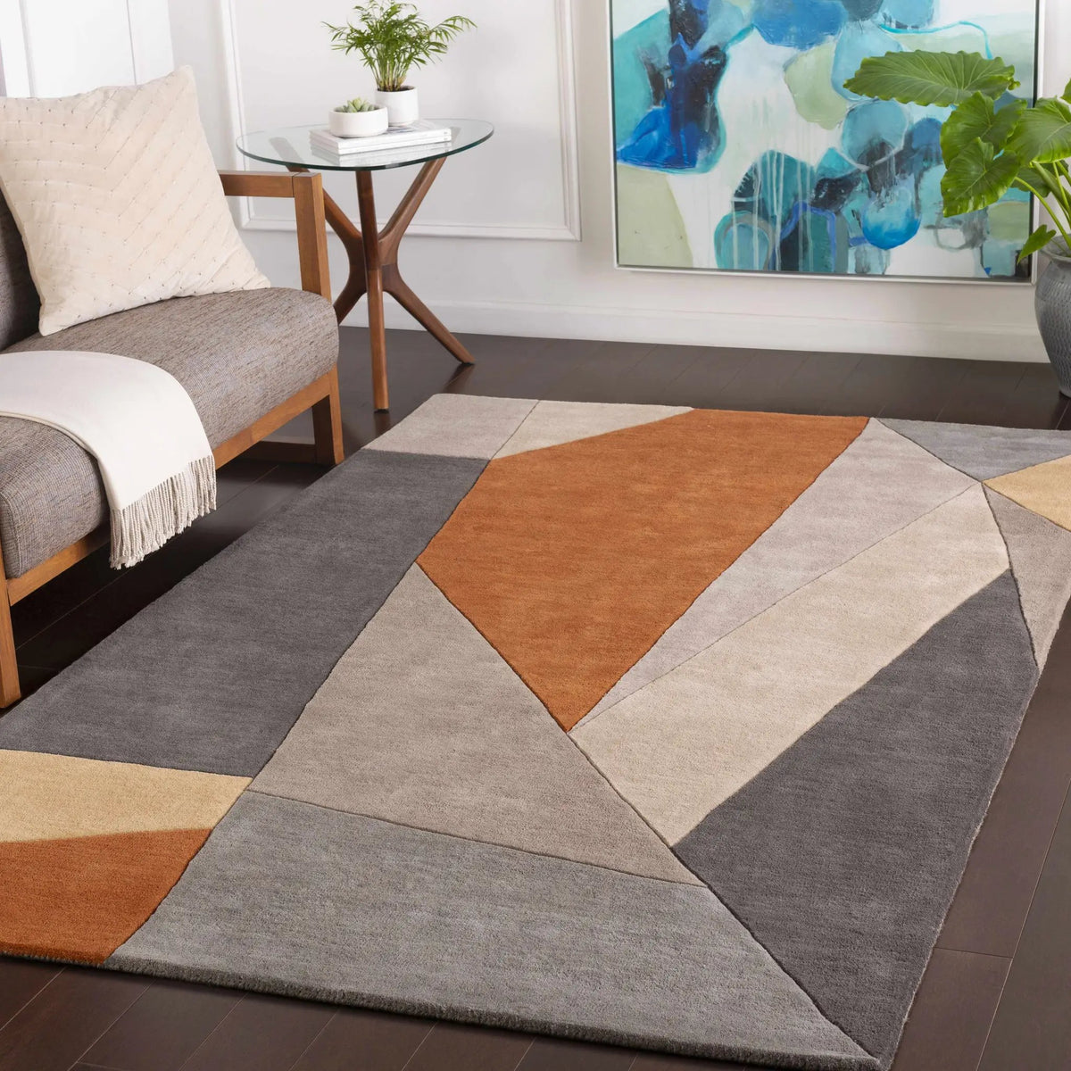Bracknell Modern Wool Rug, installed in a room