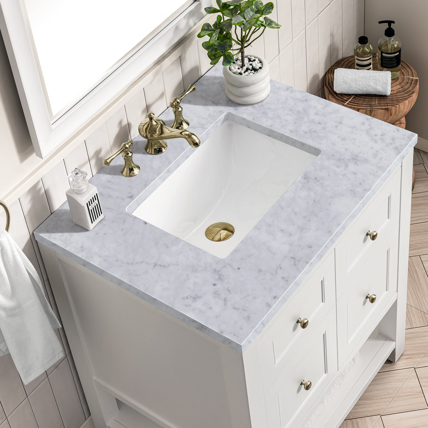 James Martin Breckenridge 30" Single Bathroom Vanity, Bright White with Carrara White countertop