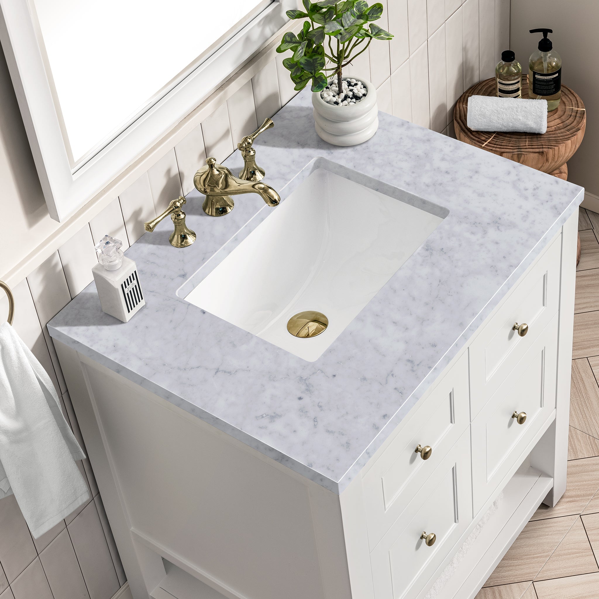 James Martin Breckenridge 30" Single Bathroom Vanity, Bright White with Carrara White countertop