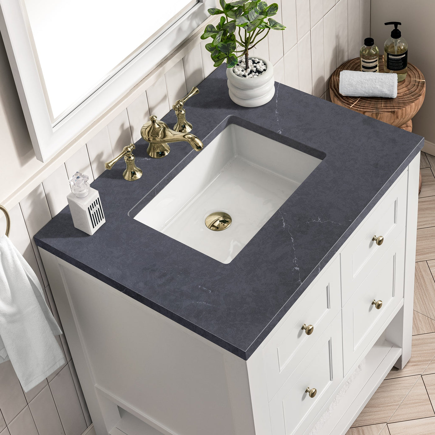 James Martin Breckenridge 30" Single Bathroom Vanity, Bright White with Charcoal Soapstone countertop